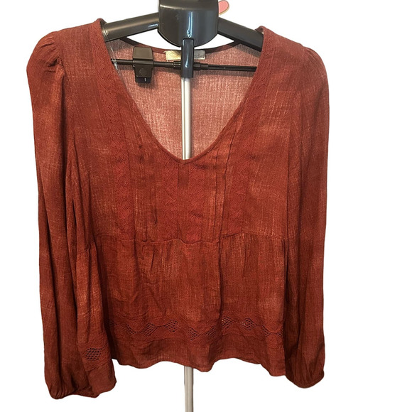 Rewind Tops - NWT Rewind Peasant Blouse Burgundy Long Sleeve Sz L